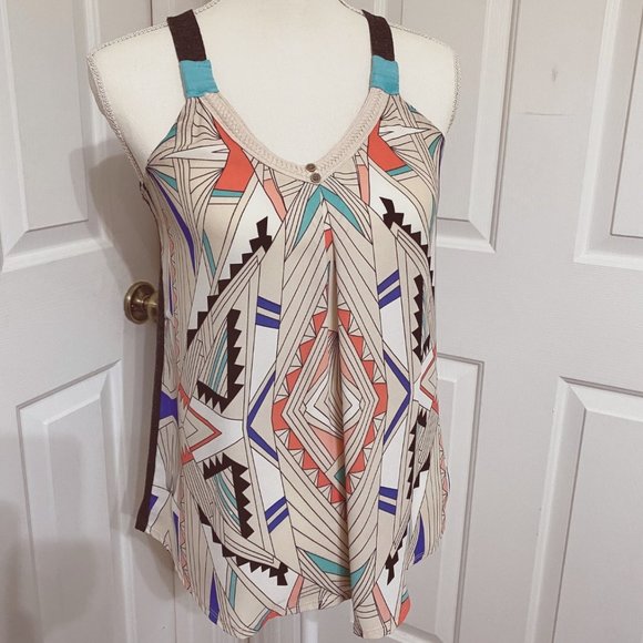 S Xhilaration Top Tan/Multi Colored Front and Charcoal Gray Back - Picture 1 of 7